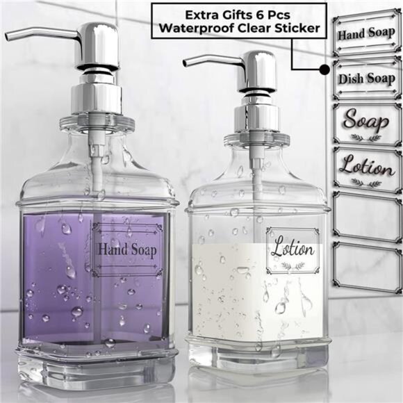 GLADPURE Soap Dispenser - 2 Pack, 18 Oz Antique Design Thick Glass Hand Soap - Picture 3 of 8